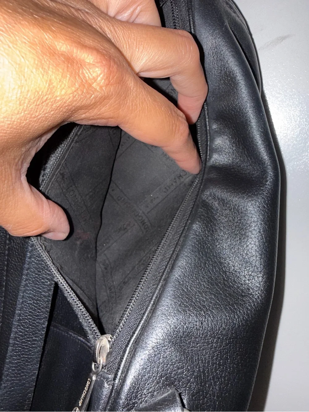VTG Longchamp Paris Black Leather Backpack